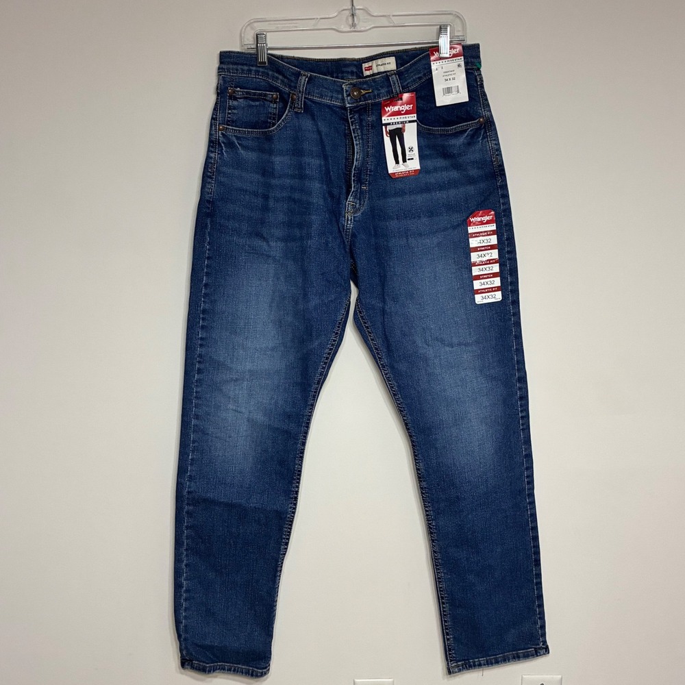 Wrangler Five Star Premium Athletic Fit Jeans 34x32 Medium Wash Stretch Denim